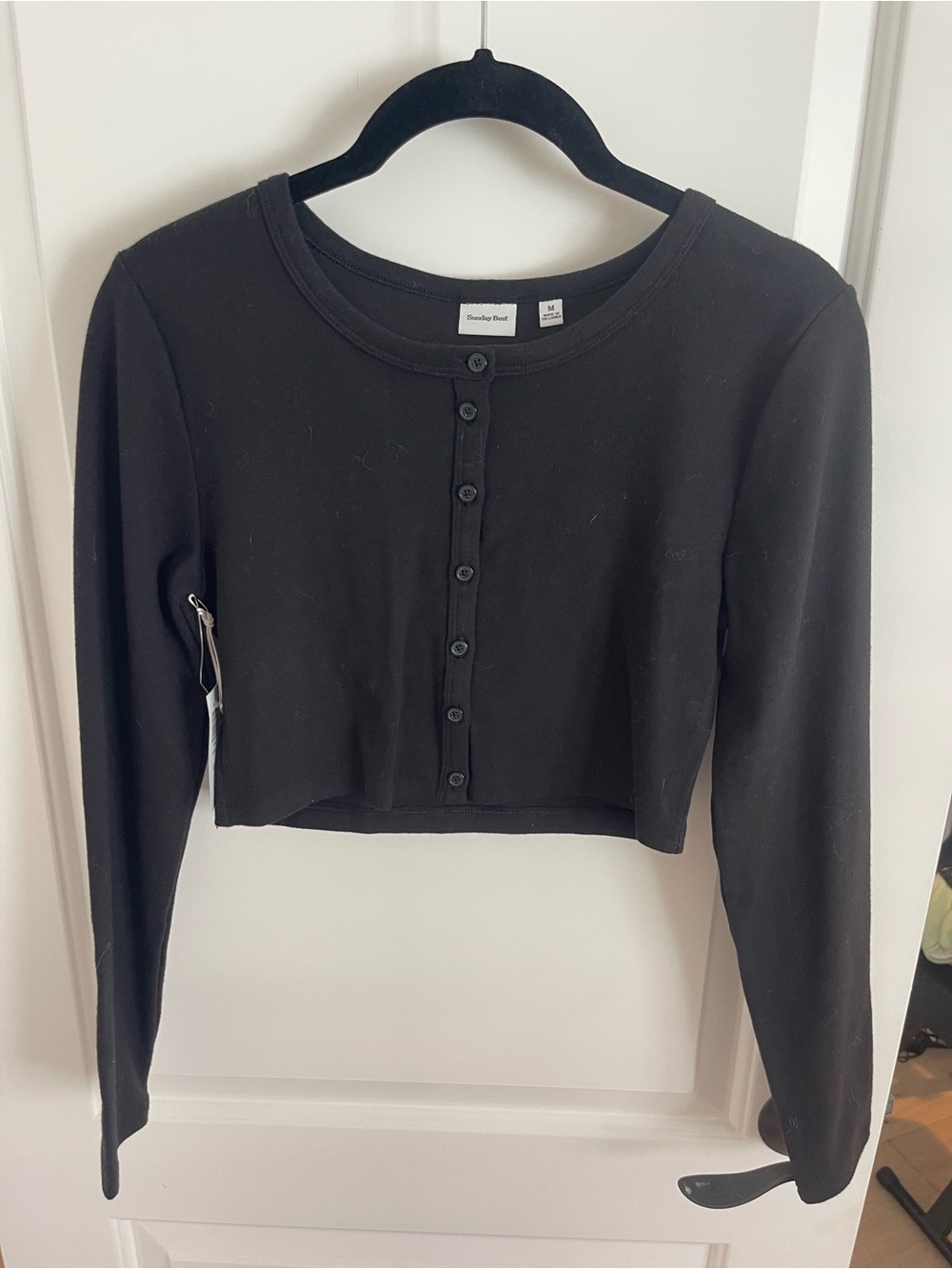 Aritzia Sunday Best Black Cropped Button Cardigan